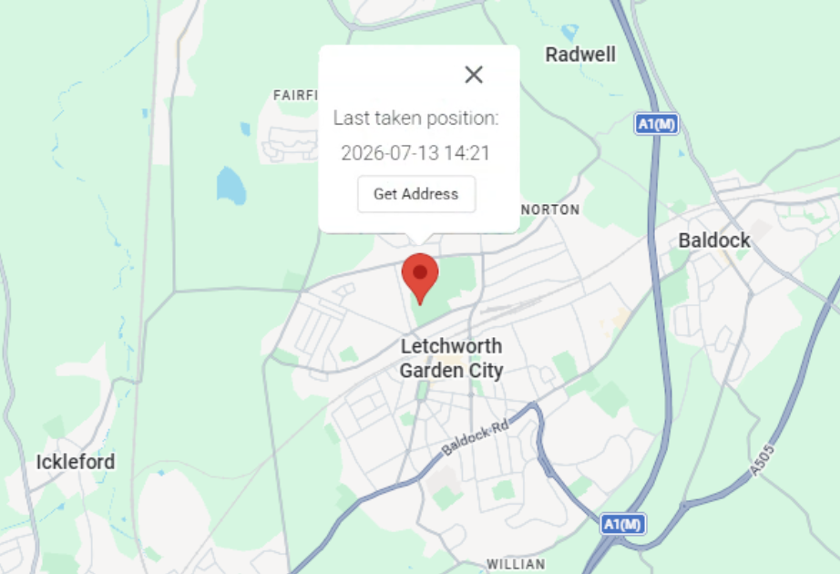Map of Letchworth with pinpoint location in the middle